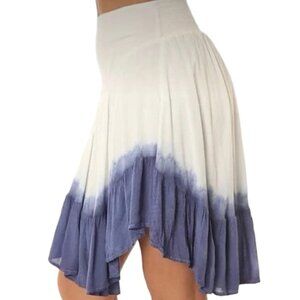 NWT Free People Tie Dye Skirt High Low Asymmetrical Navy Ivory Dip Dye Ivory